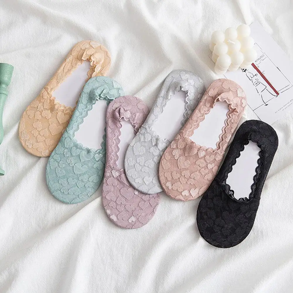 

1 Pairs Fashion Women Girls Summer Socks Style Lace Heart Short Sock New Slippers Ankle Sox Sock Hot Antiskid Invisible L3N9