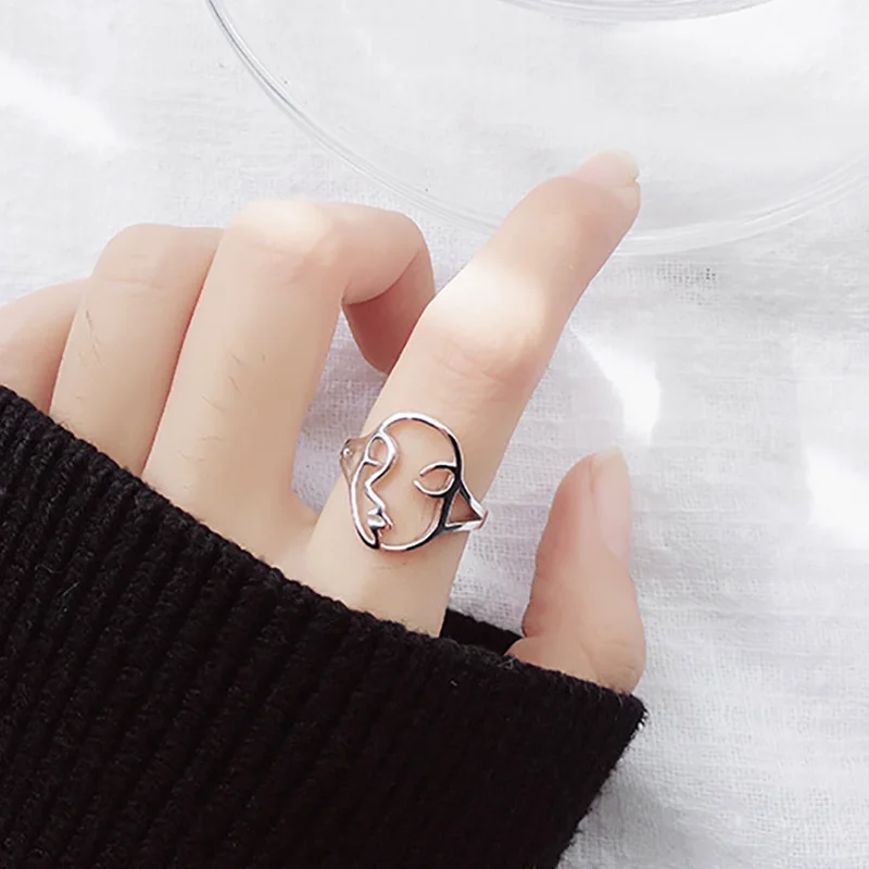 

New Creative Hollow Face Rings for Women Metal Index Finger Ring Trendy Hip Hop Joint Smiley Ring 2021 Fashion Jewelry