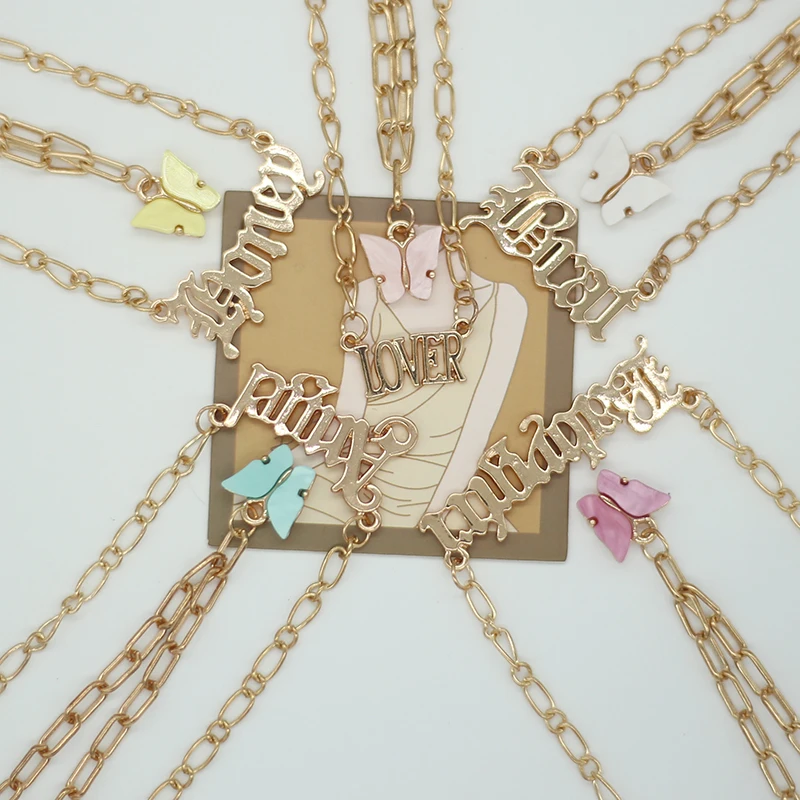 Популярные Модные Слои ed ожерелье для девочек Акрил бабочка двойной с