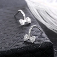 delicate 100 silver color sparkling bow stud earrings with clear cz women party luxury jewelry earring accessories