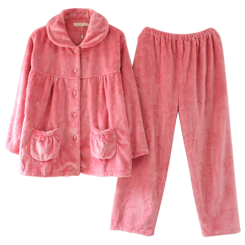 

Moxue Homemade 260 Jin Thickened Coral Flannel Pajamas Suit Women's Extra Large Size Fat mm Autumn and Winter Maternity