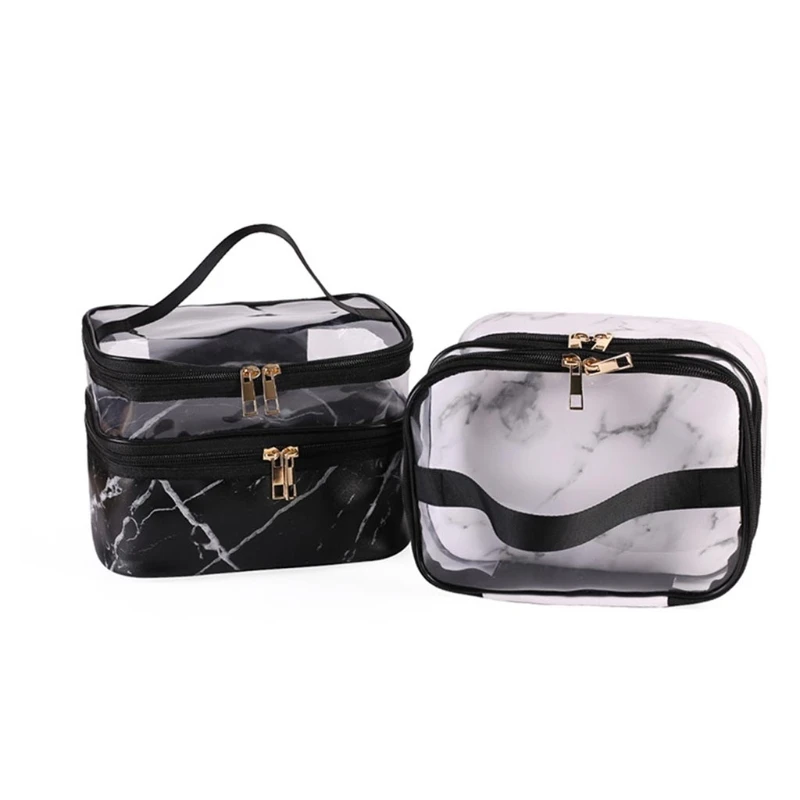 

D0UD косметички с мраморным узором, дорожные двухслойные косметические портативные Чехлы для хранения для женщин и девочек, органайзер для т...