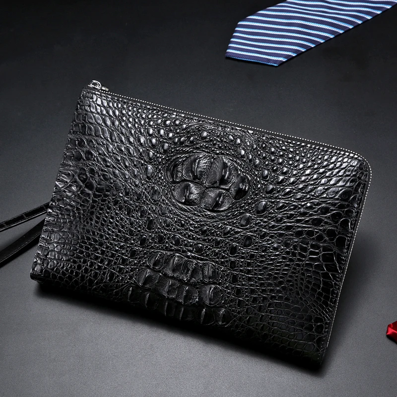 Koop Krokodil Lederen Clutch Bag Bruin Merk Portemonnee Mode Mannen Gift Handtas Europese Luxe Stijl Designer Hoge Kwaliteit Portemonnees