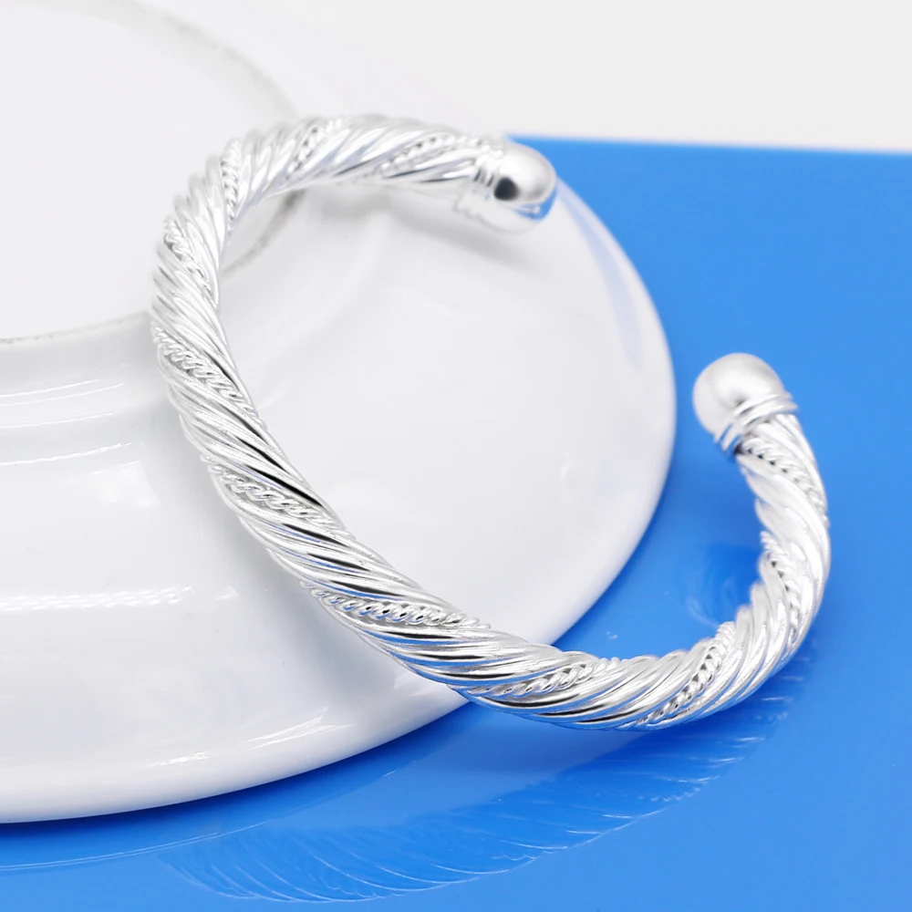 

New arrival 925 silver bracelet bangles for men women, Round twisted lines bracelet fashion jewelry classical simple wide 5M7MM