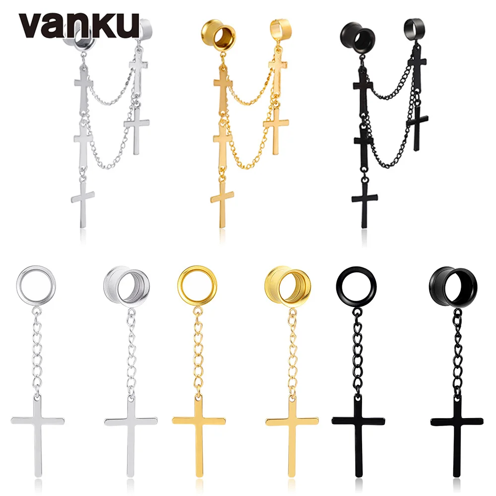 Классические черные серьги-кресты Vanku, серьги-подвески из нержавеющей стали 2 шт., стильные нейтральные серьги для мужчин и женщин