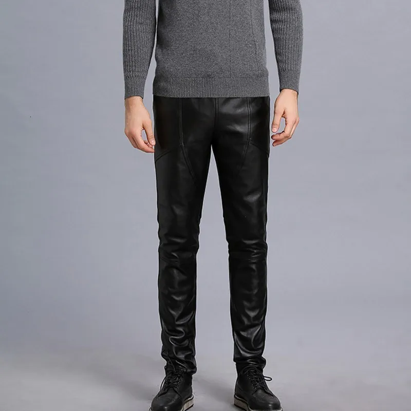 Брюки-Карандаш мужские из натуральной кожи классические байкерские зауженные