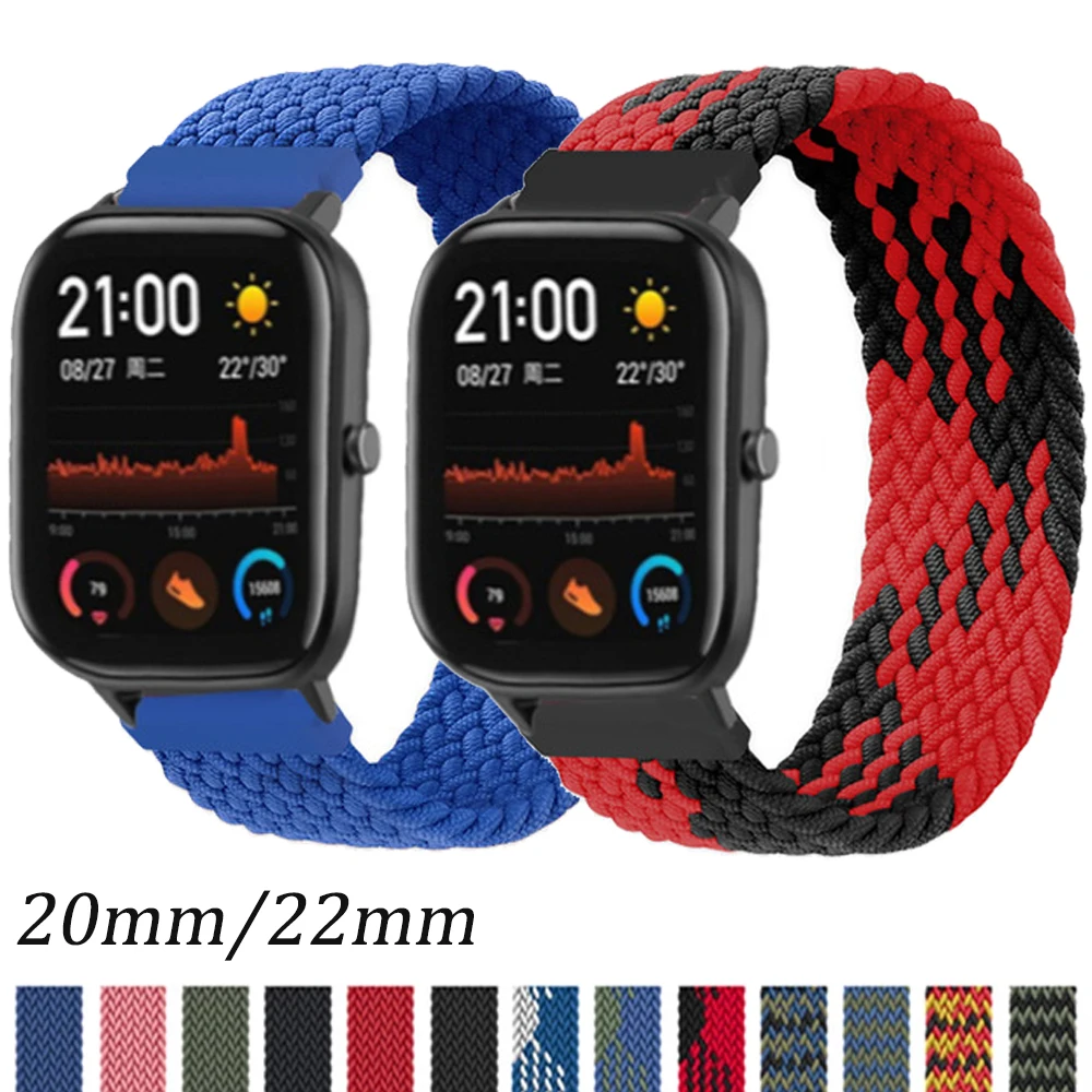 

Braided solo loop nylon 20mm 22mm smart band for Xiaomi Amazfit gts2 Bip Gtr watch strap correa reloj for huawei watch gt2 strap