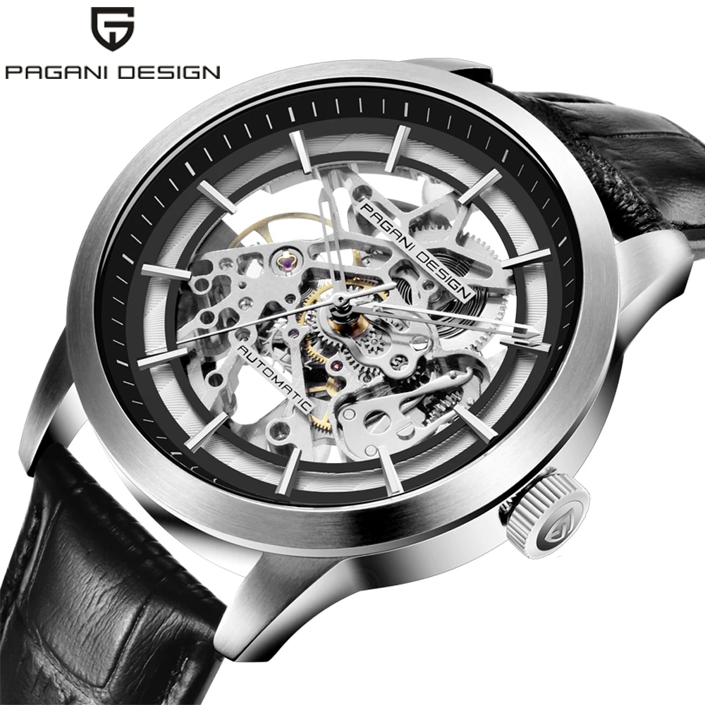 PAGANI DESIGN Luxury Men's Business Mechanical Watch Leather Strap Top Brand Hollow Waterproof Men's Sports Watch Reloj Hombres