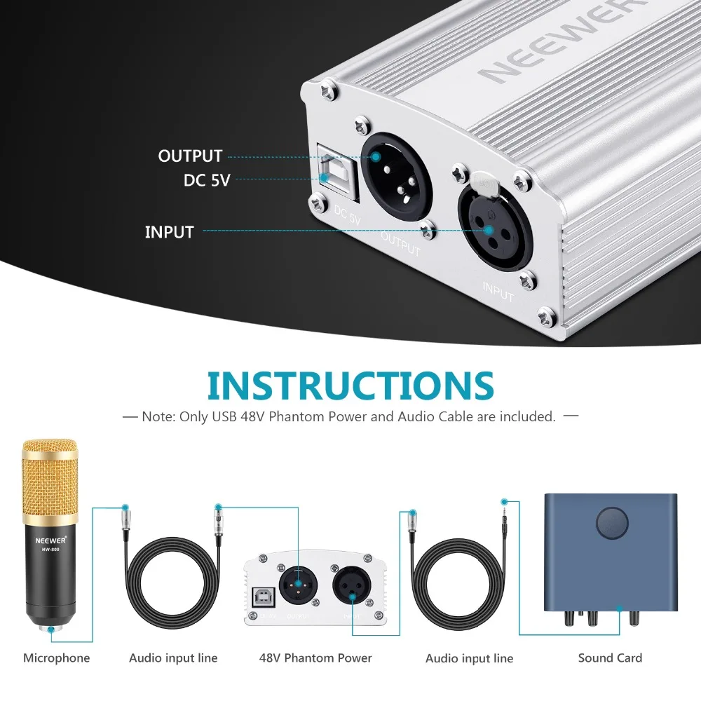 Neewer 48В Питание с помощью usb-кабеля, в качестве бонуса+ XLR 3 Pin микрофонный кабель