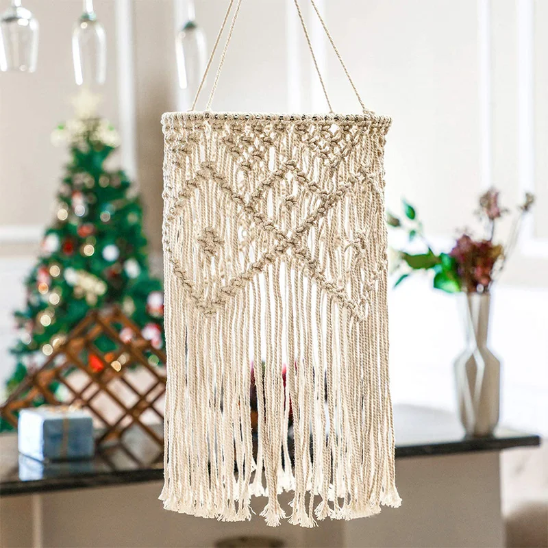 

Hand-Woven Living Room Ceiling Lamp Shade Bohemian Tassel Bedroom & Bathroom Lampshade Warm White