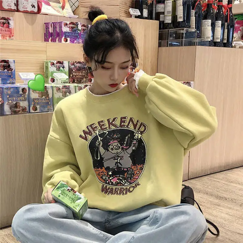 

No Hat Hoodies Sweatshirts Women Printed Streetwear Leisure Teens Fake-two-pieces Casual Korean Style Autumn Chic Ulzzang Chic