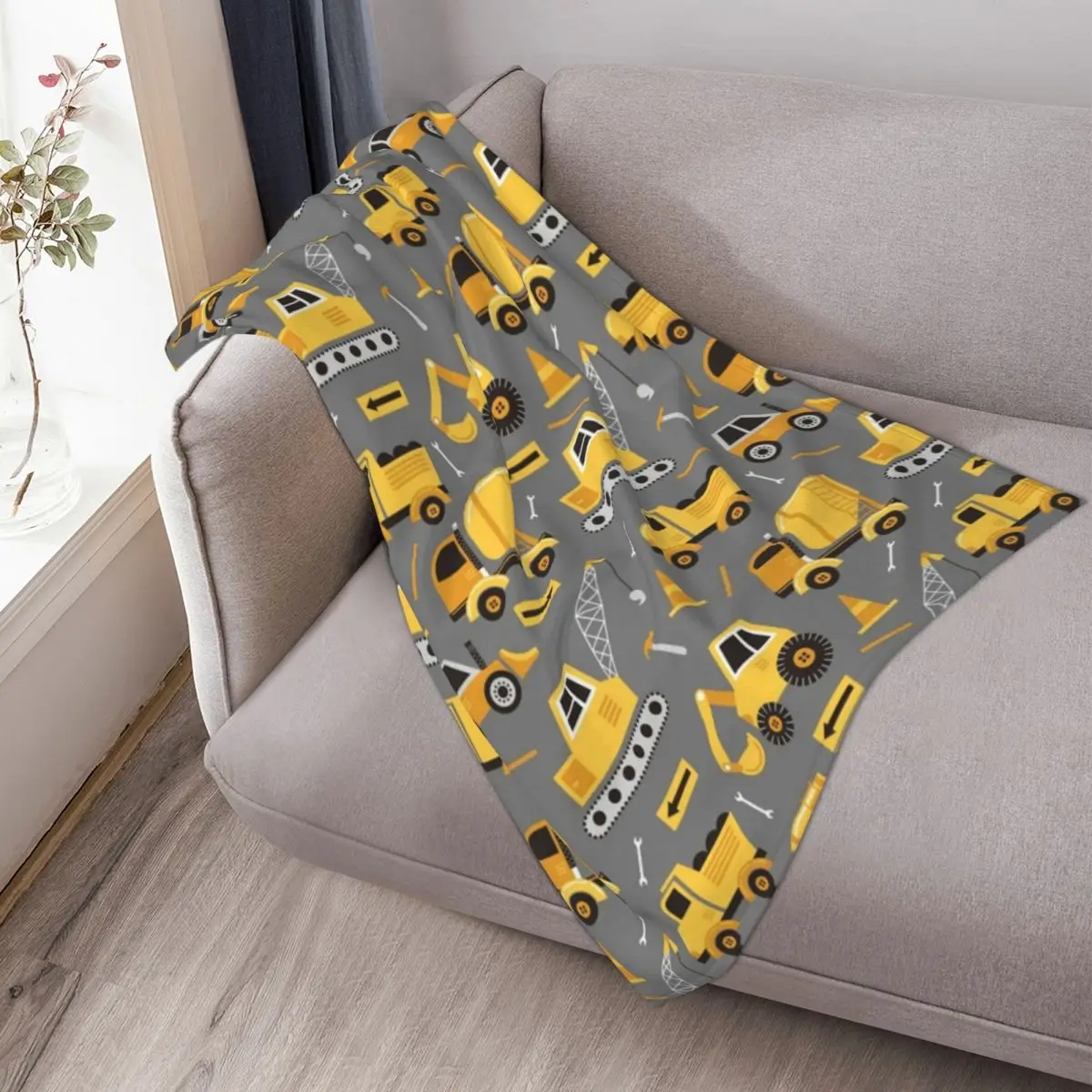 Строительные грузовики серое покрывало флисовое для кровати одеяло дивана