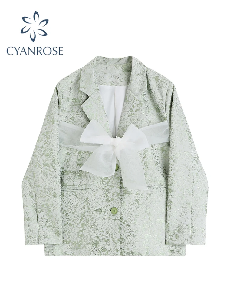 

Женский свободный блейзер с вышивкой и кружевом, зеленый пиджак с отложным воротником и длинным рукавом, с винтажным принтом, 2021