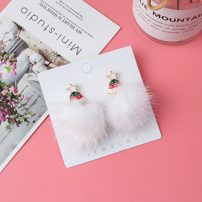2019 корейская версия 3 Рождество с меховыми помпонами подвеска серьги модное