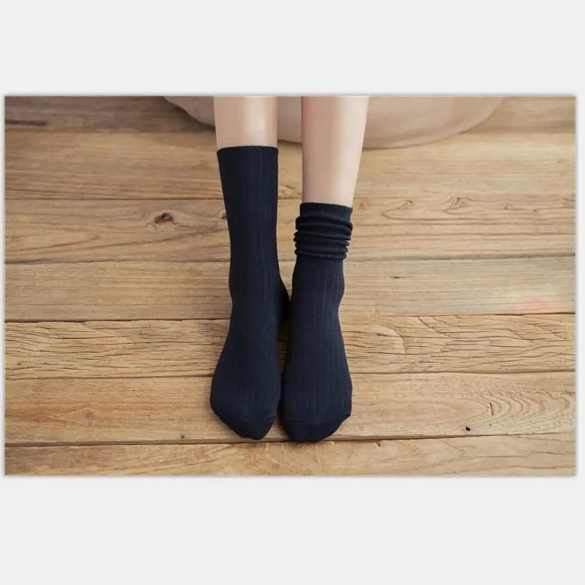 Thick Cotton Crew Socks for Women  6 Pairs/Lot Ribbed Knit Warm Winter Socks Black Mustard Wine Ivory Ankle Socks
