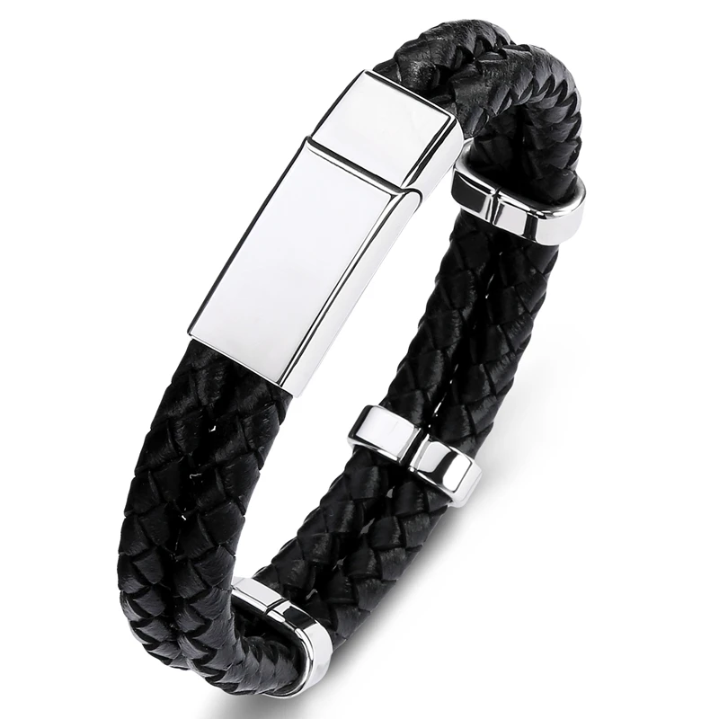 

Multicolor Double Braided Leather Bracelet Men Simple Jewelry Stainless Steel Charm Bangles Trendy Wristband for Male Boys P107