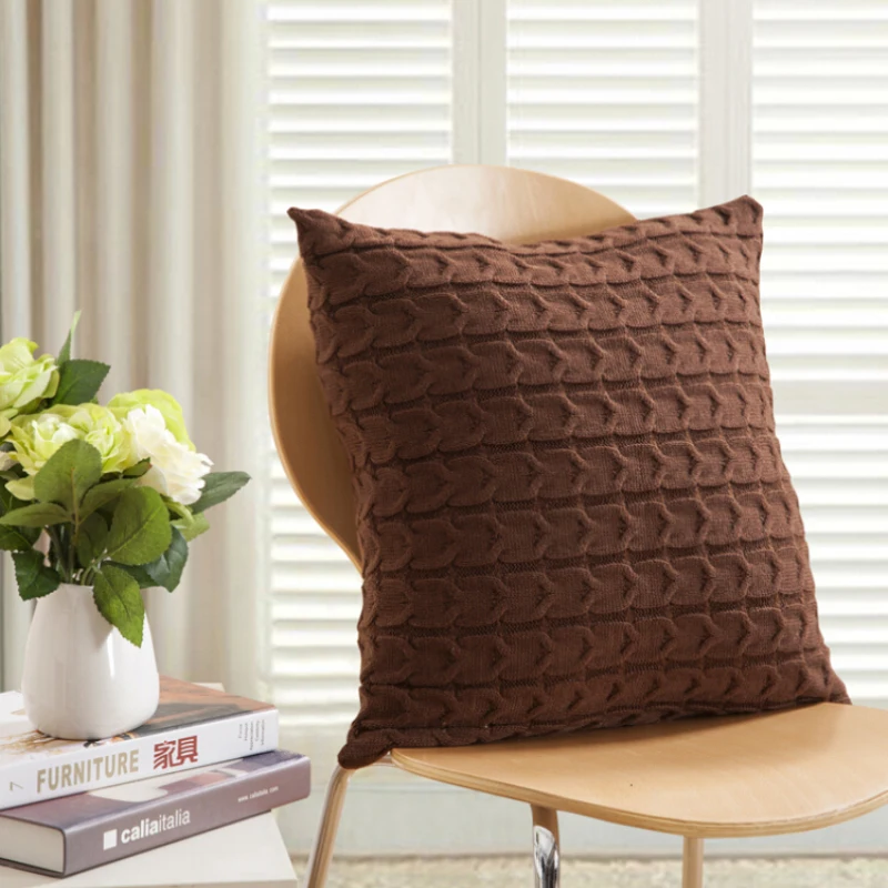 Винтажный чехол для подушки 45x45 см однотонный вязаный квадратный бежевый подушек