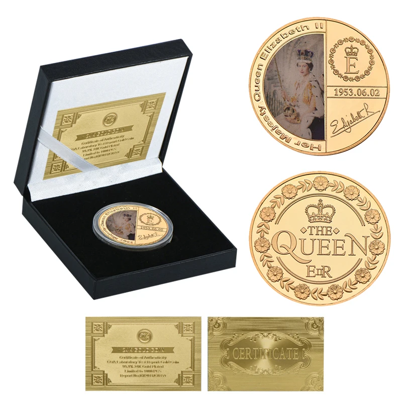 coin5 with box WR queen Elizabeth II Золотая сувенирная монета с подарочной коробкой королевская семья памятные монеты коллекционные вещи медаль дропшиппинг - Цвет: coin5 with box
