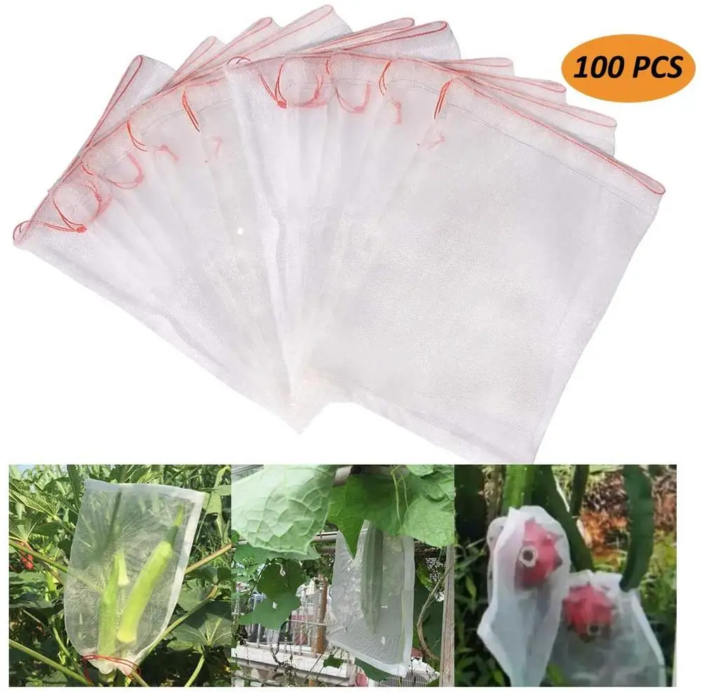 100 Pcs Fruit Protection Bags Garden Netting Drawstring Mesh Bag Anti-bird Bug Barrier For Protecting Plant | Дом и сад