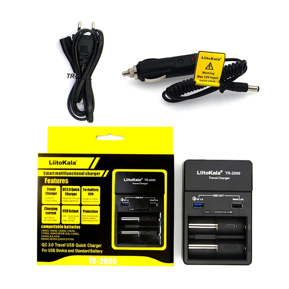 2021 LiitoKala TR 2000 Зарядное устройство 18650 и выход USB QC3.0 Дорожное зарядное Для