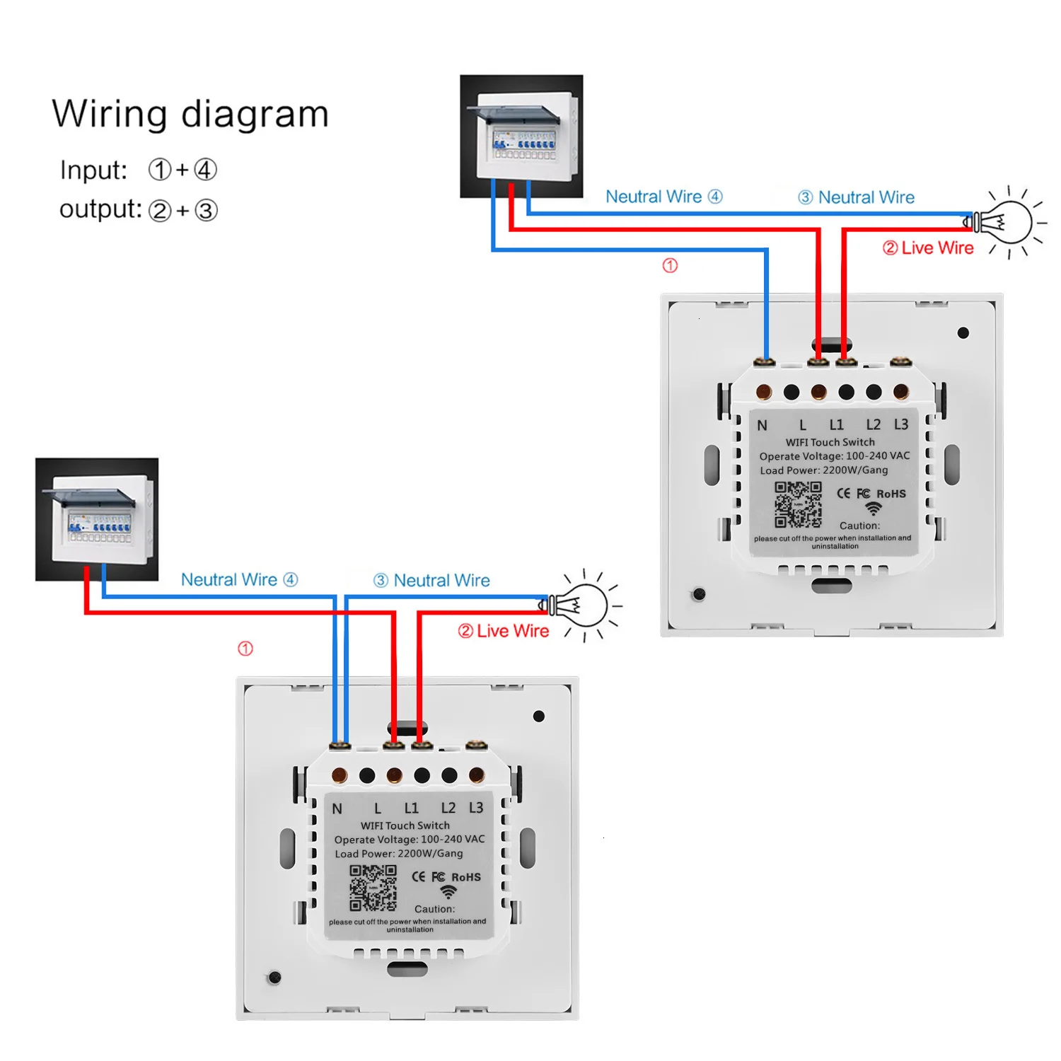 Умный выключатель с двойным управлением настенный сенсорный поддержкой Wi-Fi и RF