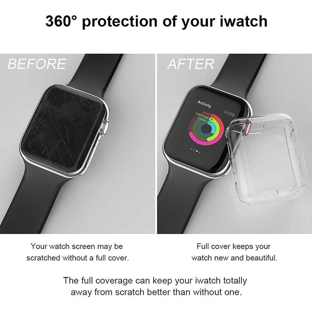 Чехол для Apple Watch SE 6 5 4 3 2 Band 44 мм 40 42 38 защита экрана силиконовая защитная | Наручные