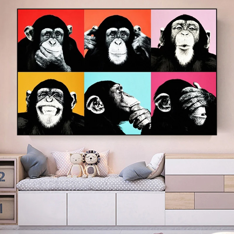 Картины на холсте граффити искусство смешная обезьяна на стене фотообои животные поп-арт картины для детской комнаты настенный Декор
