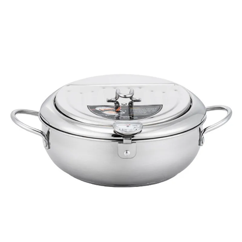 Japanese Deep Frying Pot with a Thermometer and Lid 304 Stainless Steel Kitchen Tempura Fryer Pan | Дом и сад
