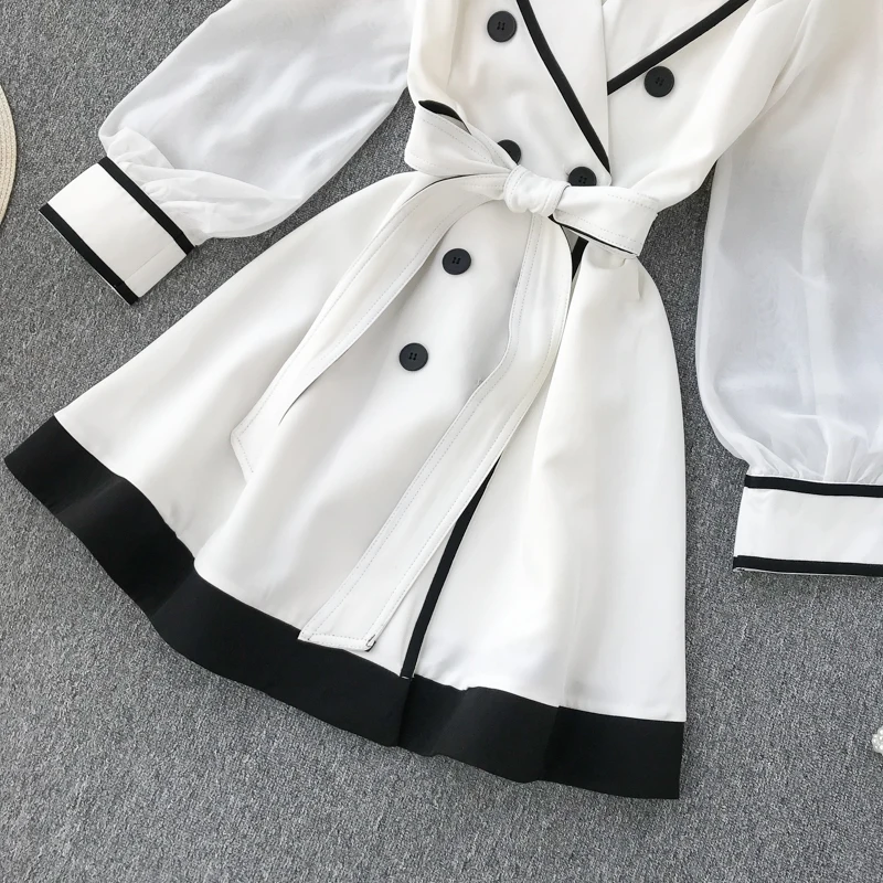 Вечерние черно-белые лоскутные платья с поясом жаккардовые контрастные двойные