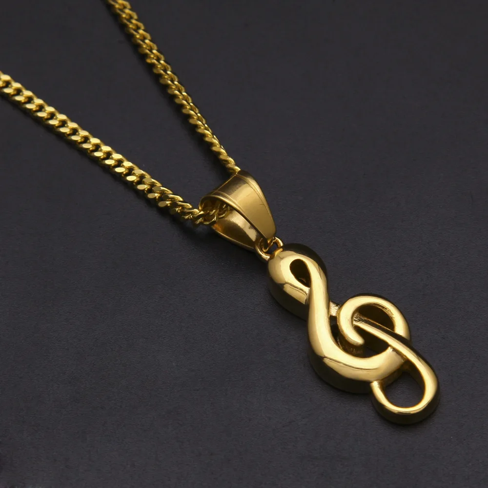 

Stainless Steel gold silver color hip hop musical note pendant necklaces 60cm long link chain fashion necklace unisex jewelry