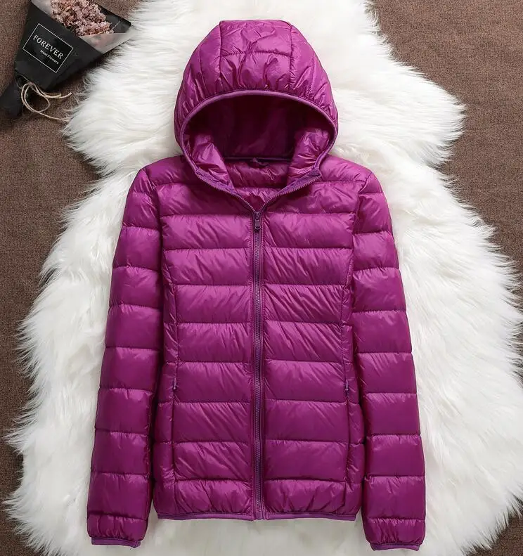 purple Hooded Зимняя женская Ультралегкая пуховая куртка с капюшоном, парка с белым утиным пухом, плюс размер 4XL, теплое пальто парка, Женская водонепроницаемая верхняя одежда - Цвет: purple Hooded