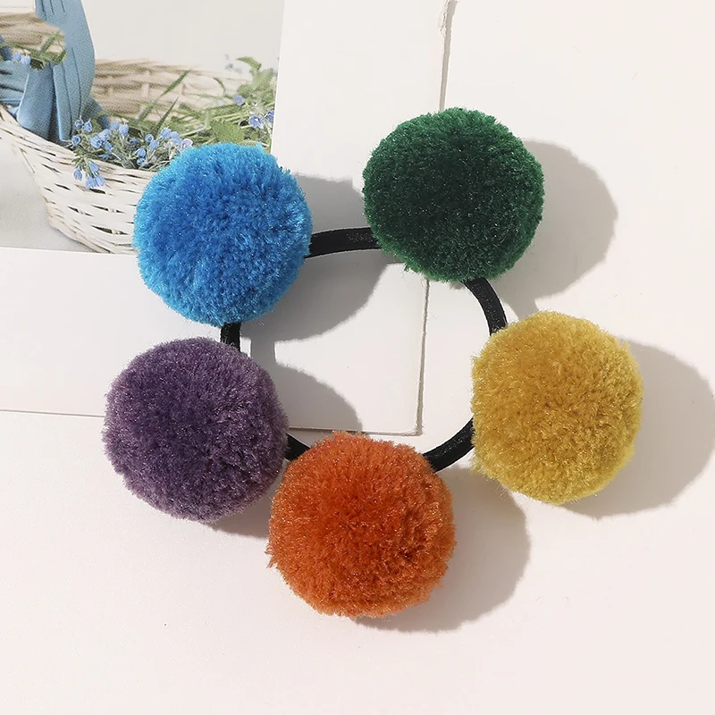 

Korean Trendy Faux Rabbit Fur Pompom Ball Hair Scrunchies Girls Elastic Ponytail Holder Hair Band Rabbit Fur Hair Accessories