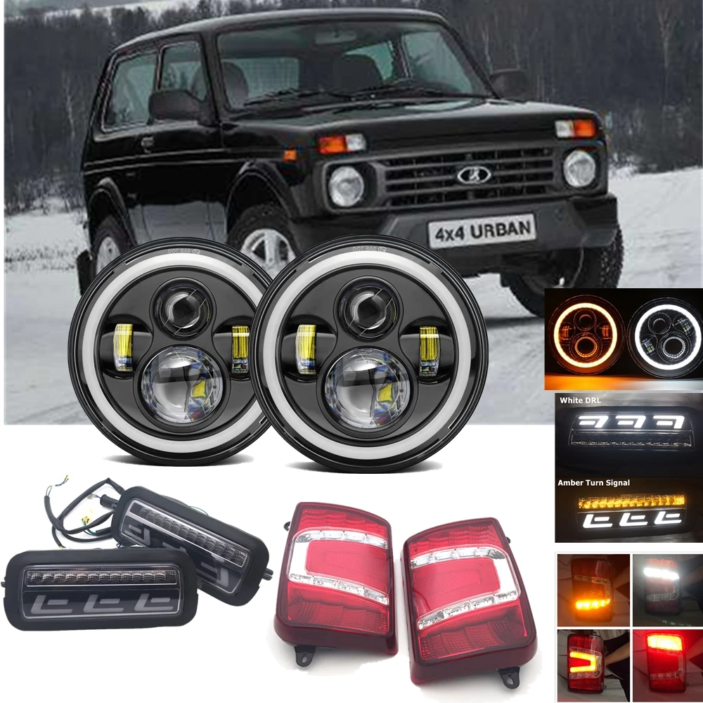 Для Лада Нива 4x4 фары круглые " галогеновые фары, дневные ходовые указатели поворота, светодиодные задние фонари для Лада 4X4 Нива 1995