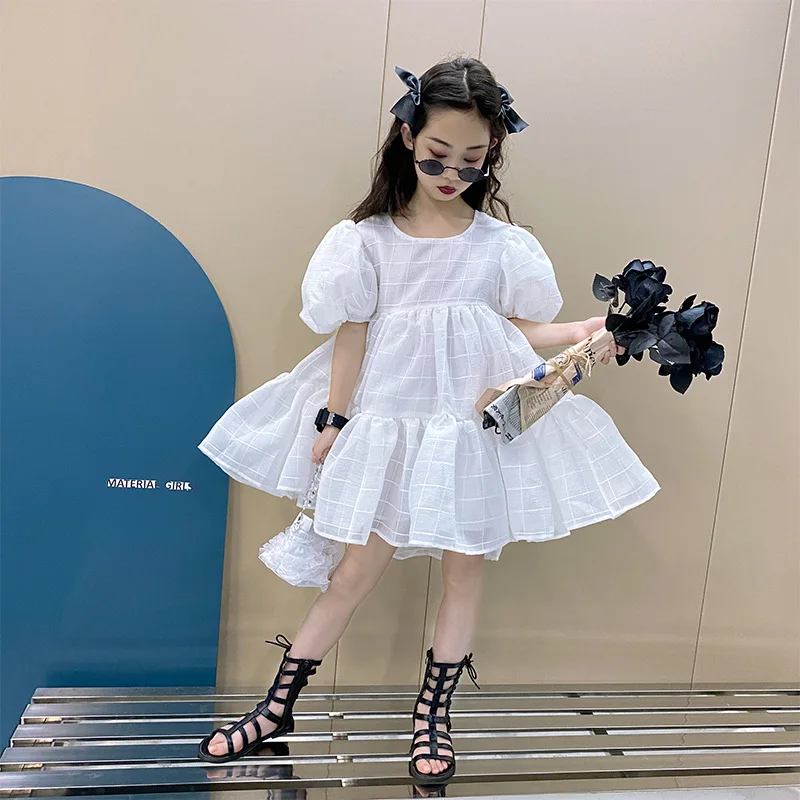 

Girls short-sleeved dress 2021 summer new girl cute princess dress net yarn fairy dress