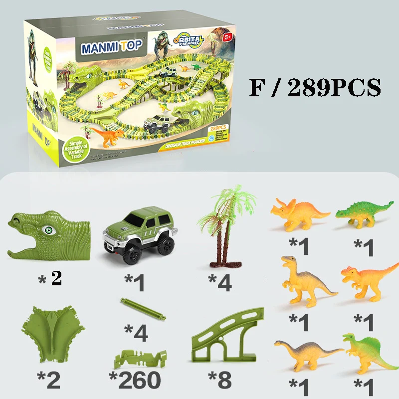 

289 Pcs Dinosaur Electric Rail Car Stitching Diy Roller Coaster Assembled Puzzle Car Variety Of Building Blocks Kids Toys