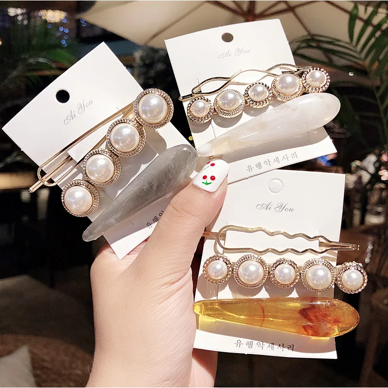 Женские элегантные Геометрические шпильки из сплава ацетата с жемчугом 3