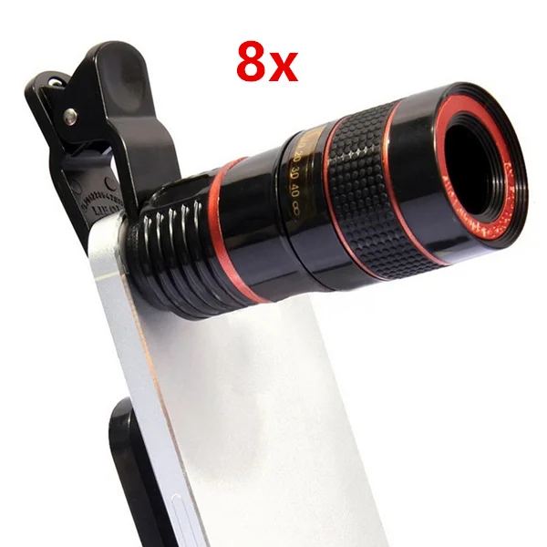 8X Lens Телеобъектив Монокуляр телескоп Телефон Универсальный оптический 8x 12x зум телефон камера телескоп объектив с зажимом для смартфона - Цвет: 8X Lens