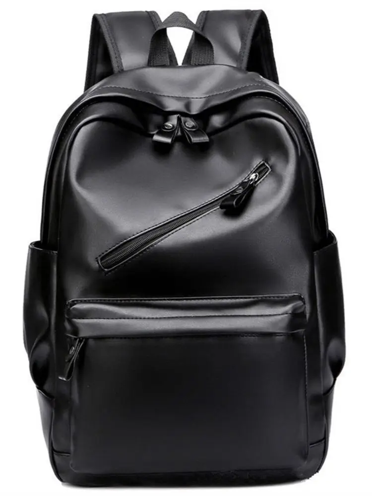 Waterproof Leather Backpack Men school bag for teenage girls boy bookbag Laptop bag pack Business Casual Travel backbag Black