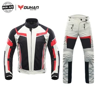 duhan men motorcycle protective jacket motorcycle pants set spring summer breathable mesh riding jacket moto pants suit clothing
