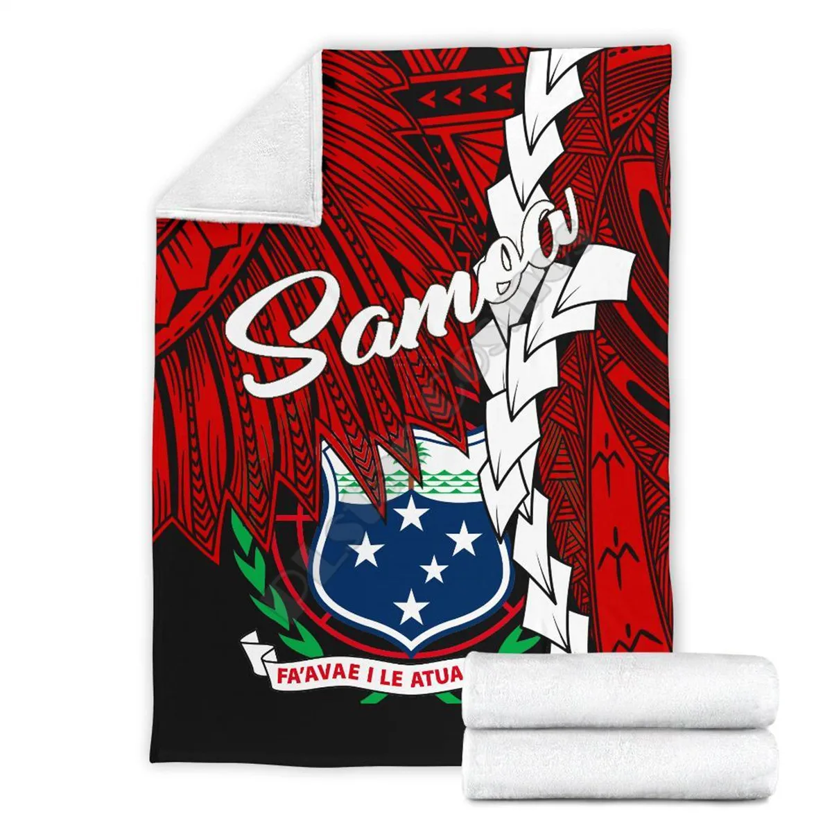 

Samoa Polynesian Premium Blanket Tribal Wave Tattoo Flag Tattoo 3d printed Wearable Blanket Adults For Kids Warm Sherpa Blanket