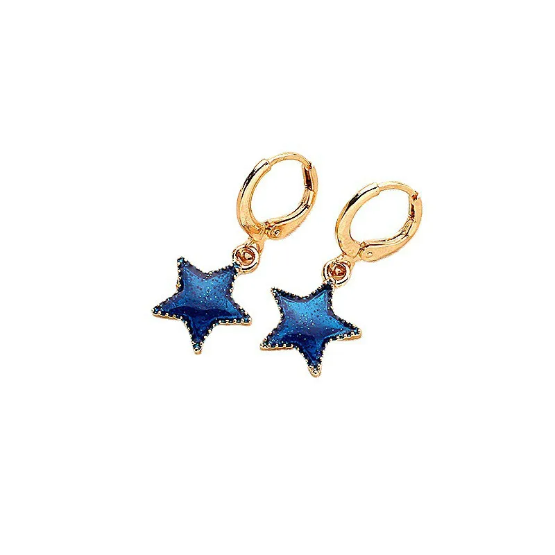 

Classic Summer Ocean Wind Blue Stars Moon Earrings Sweet Trendy Temperament Female Jewelry