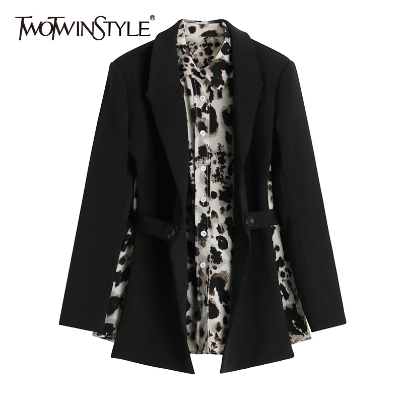 

Женский костюм-двойка TWOTWINSTYLE, свободный блейзер с длинным рукавом и открытой спиной, леопардовая блузка, 2021