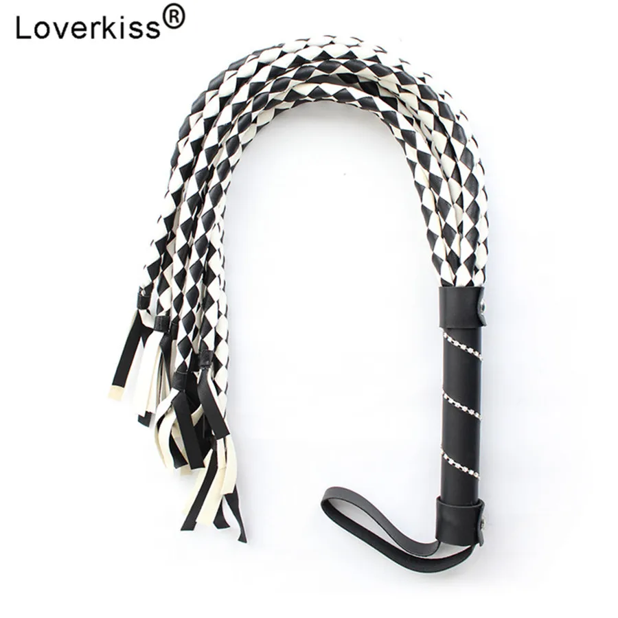 Плетка из искусственной кожи Loverkiss 88 см черная белая БДСМ|Игры для взрослых| |