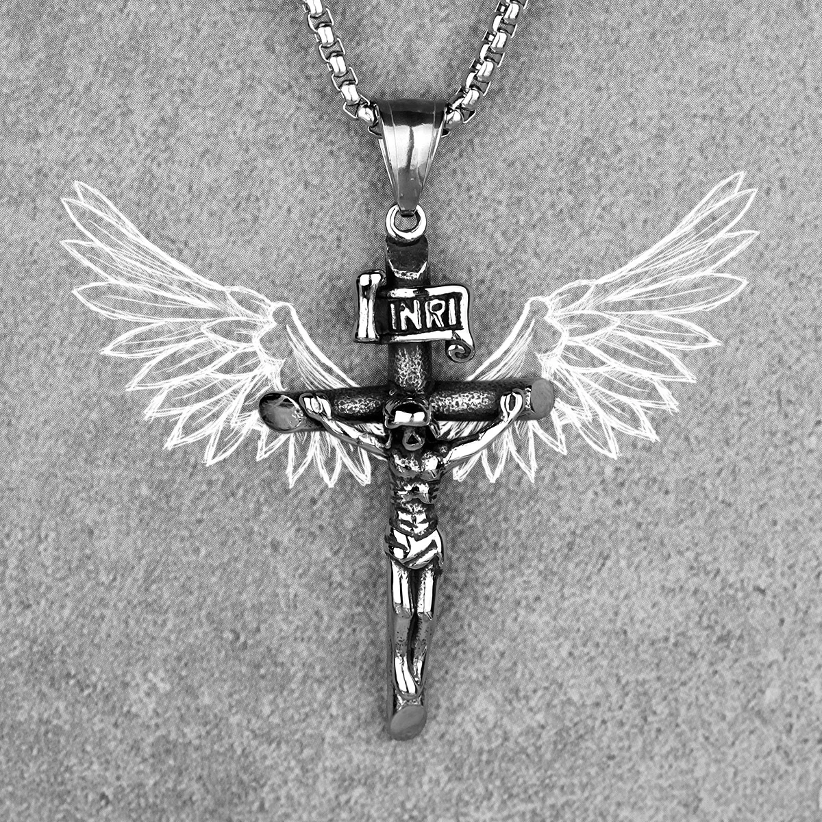 Крест с надписью INRI Длинные мужские ожерелья подвески цепочки панк для бойфренда
