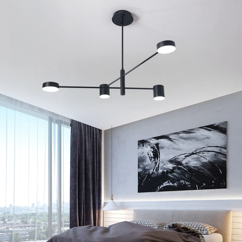Nordic Led Потолочная люстра светильник с лампой черный круглый длинные для Гостиная