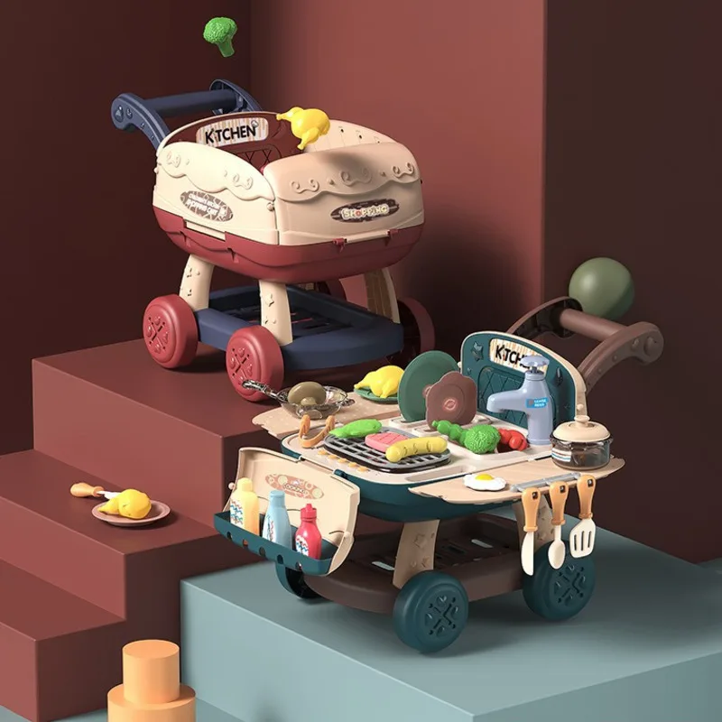 

Детский игровой домик, кухня, корзина для покупок, игрушки, многофункциональная корзина для покупок, для готовки, Монтессори, Развивающие де...