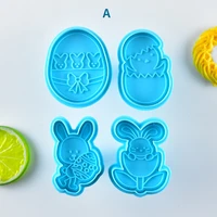 4pcs diy happy easter bunny egg plastic baking mold kitchen biscuit cookie cutter pastry plunger fondant cake decorating tool