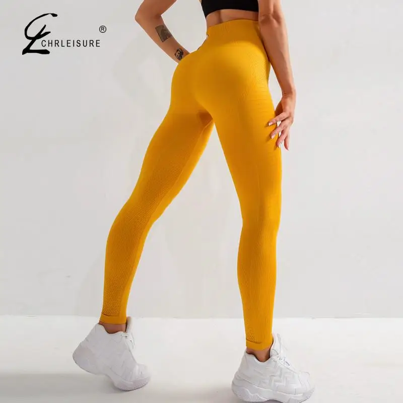 Женские леггинсы для фитнеса CHRLEISURE бесшовные быстросохнущие дышащие сетчатые