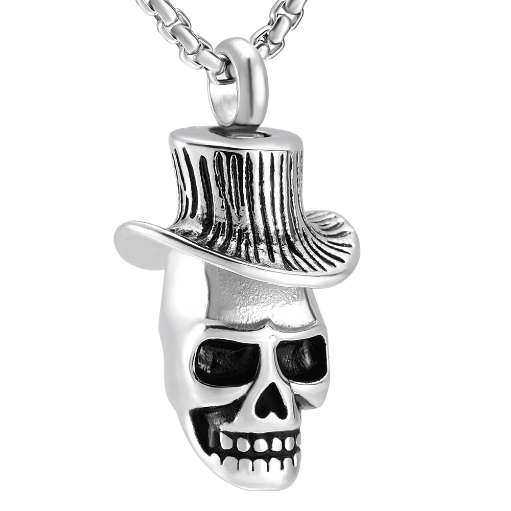 LL036 с ковбойской шляпой череп головы кремации подвески для пепла мужчин на память