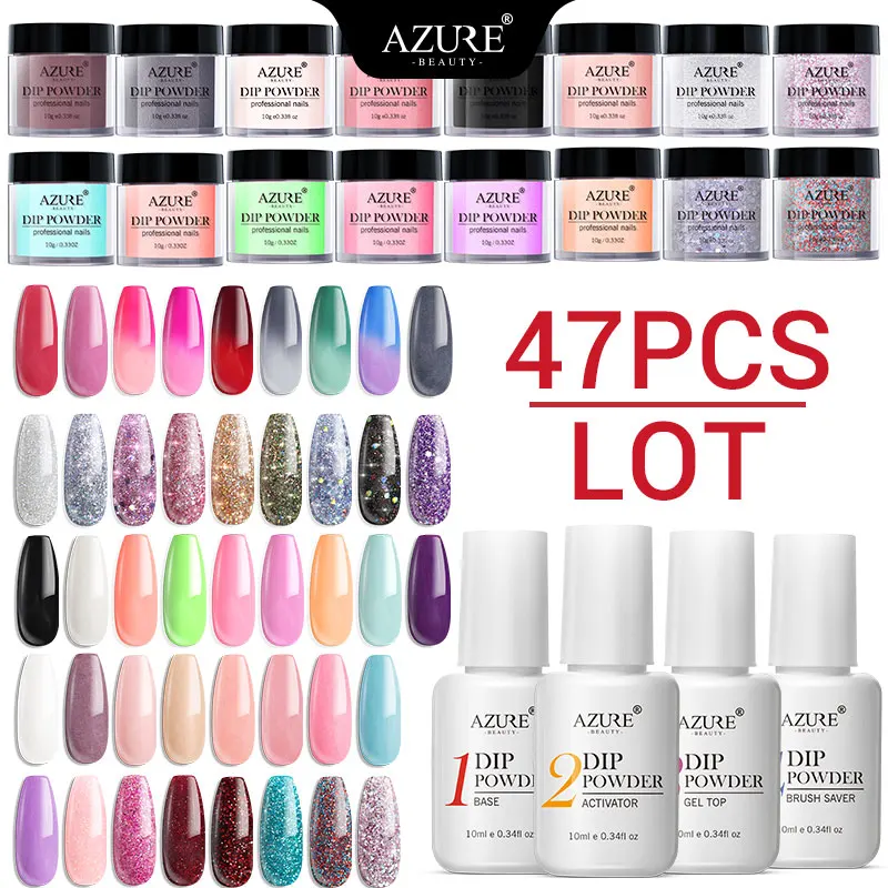 Azure Beauty 47 шт./лот набор порошковых пудр для ногтей полноцветный блестящий базовый
